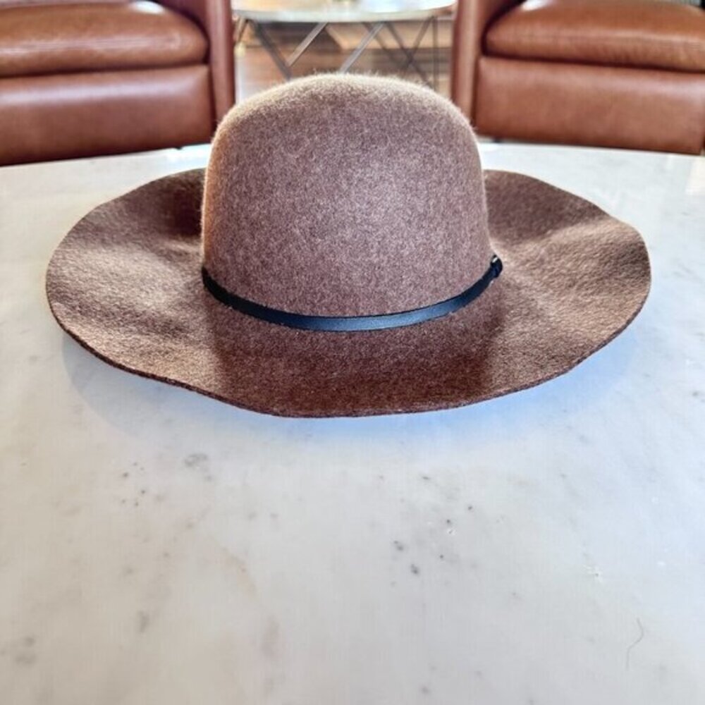 Wool Felted Chocolate Brown Wide Brim Boho Fall Hat with Leather Trim Fall - Picture 4 of 4
